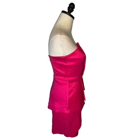 Anthropologie 4 Coqueta Stretch SILK Mini Dress SCULPTURAL Strapless Peplum PINK - Picture 4 of 13